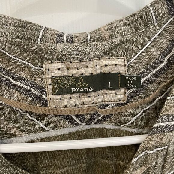PrAna Button Down Army Green and Tan Shirt Dress Women’s Size Large - Picture 5 of 6